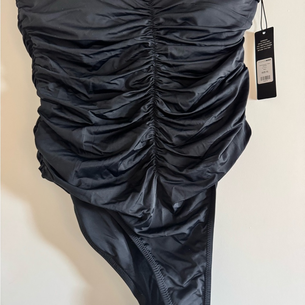 Black Ruched One-Piece Swimsuit